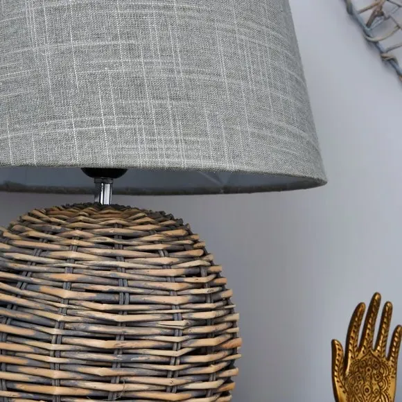 Split Weave Table Lamp - Grey, Wicker