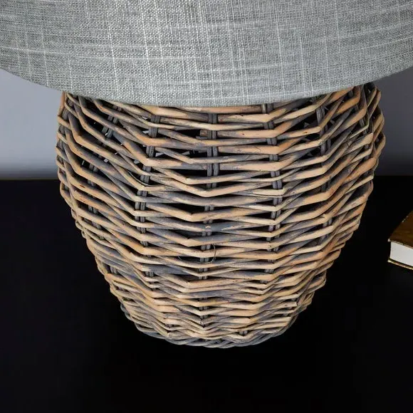 Split Weave Table Lamp - Grey, Wicker