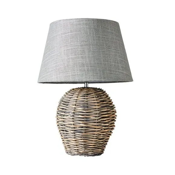 Split Weave Table Lamp - Grey, Wicker
