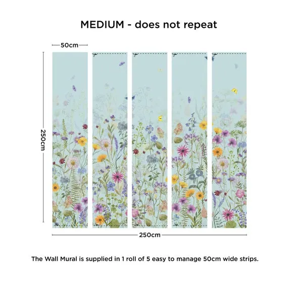 Spring Flowers Wall Mural - Duck Egg, Non-Woven