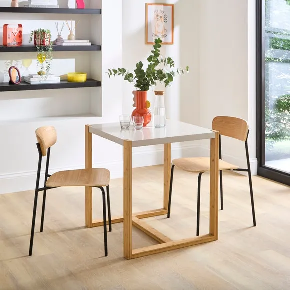Square 2-Seater Dining Table - Stone, Wood