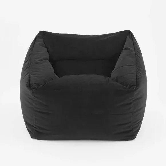 Square Bean Bag Chair - Black, Velvet