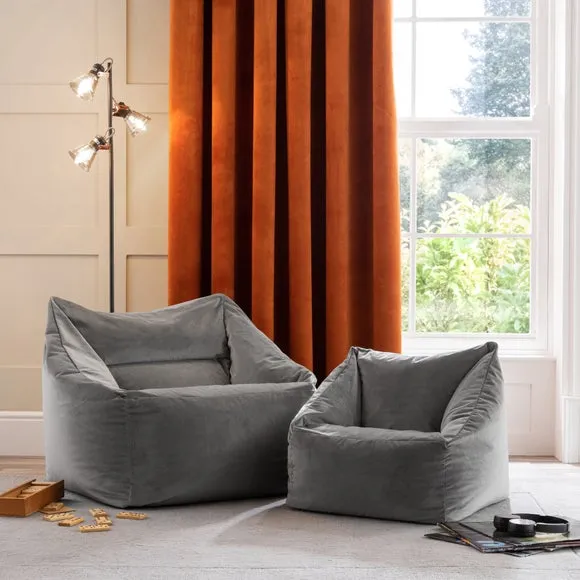 Square Bean Bag Chair - Grey, Velvet