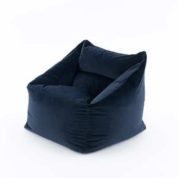 Square Bean Bag Chair - Navy, Velvet