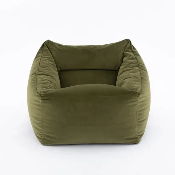 Square Bean Bag Chair - Olive, Velvet