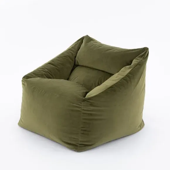 Square Bean Bag Chair - Olive, Velvet