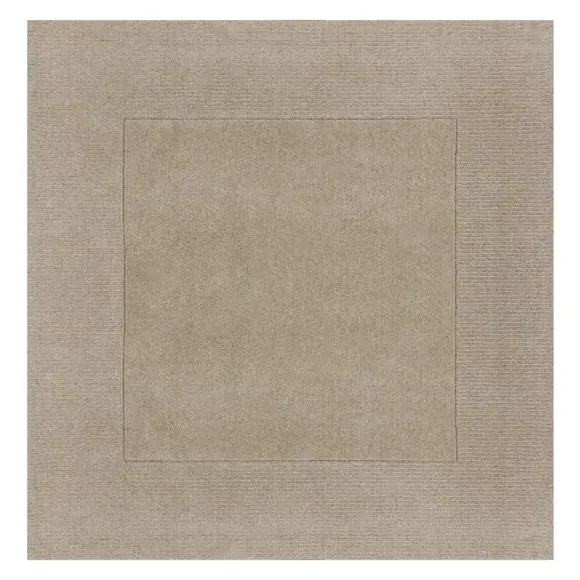 Square Border Rug with Cut Loop Pile - Natural, Wool