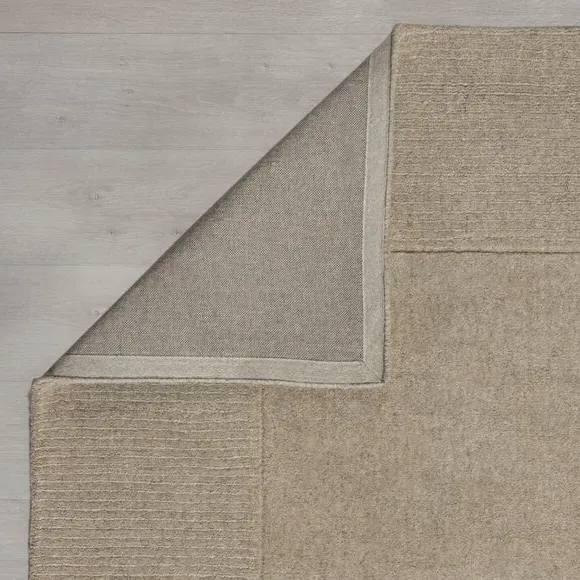 Square Border Rug with Cut Loop Pile - Natural, Wool