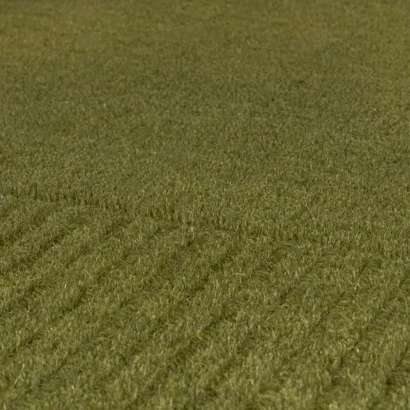 Square Border Rug with Cut Loop Pile - Olive, Wool