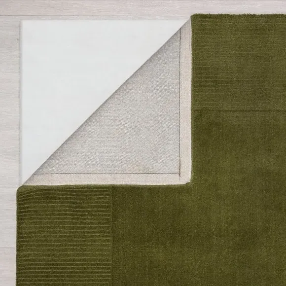 Square Border Rug with Cut Loop Pile - Olive, Wool
