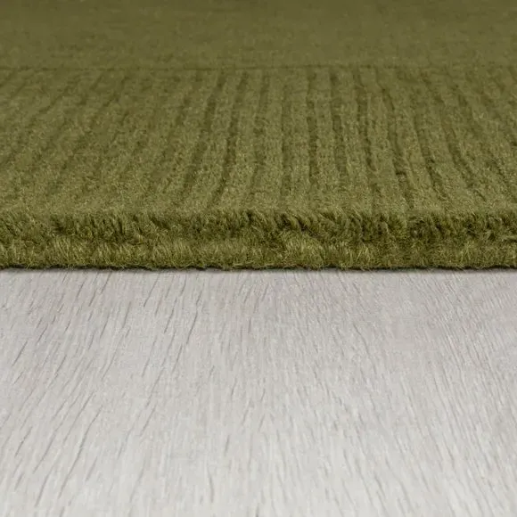 Square Border Rug with Cut Loop Pile - Olive, Wool