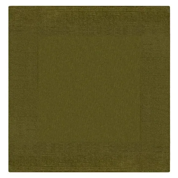 Square Border Rug with Cut Loop Pile - Olive, Wool