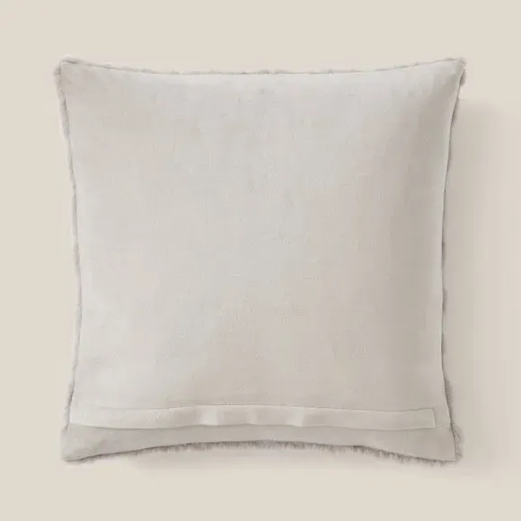 Square Cushion Cable Knit Pattern - Grey, Faux Fur