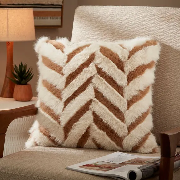 Square Cushion Chevron Pattern - Natural, Faux Fur image