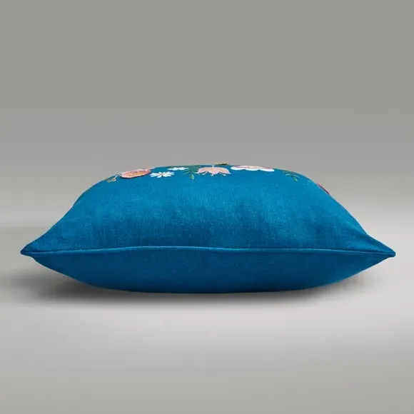 Square Cushion Cover Embroidered - Teal, Polyester