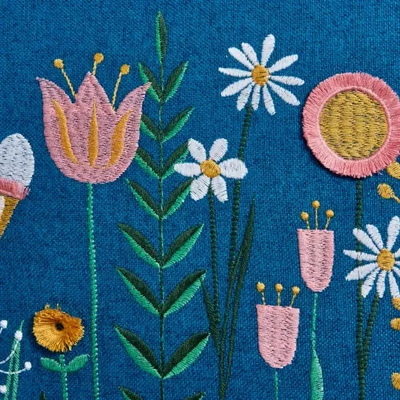 Square Cushion Cover Embroidered - Teal, Polyester