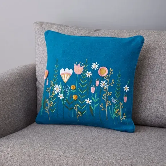 Square Cushion Cover Embroidered - Teal, Polyester image