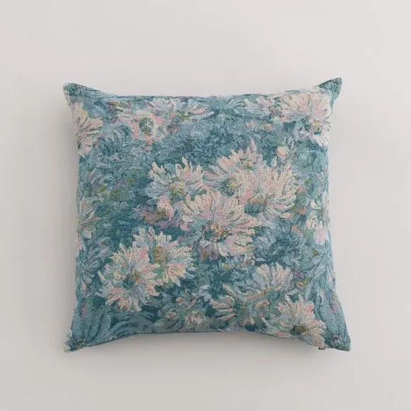 Square Cushion Cover Floral Design - Blue, Tapestry