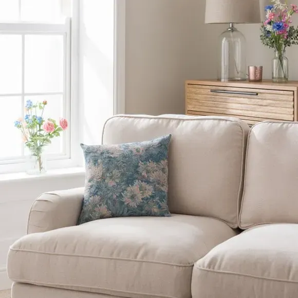Square Cushion Cover Floral Design - Blue, Tapestry image