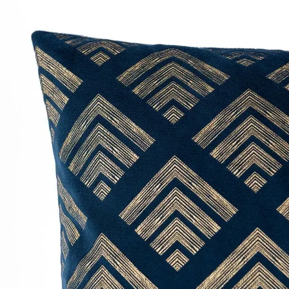 Square Cushion Cover Geo Foil - Navy, Velvet