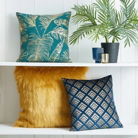 Square Cushion Cover Geo Foil - Navy, Velvet