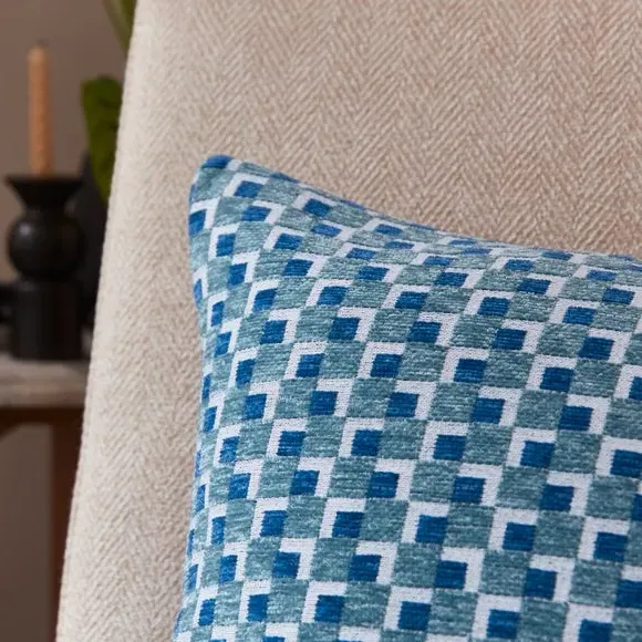 Square Cushion Cover Jacquard - Blue, Chenille