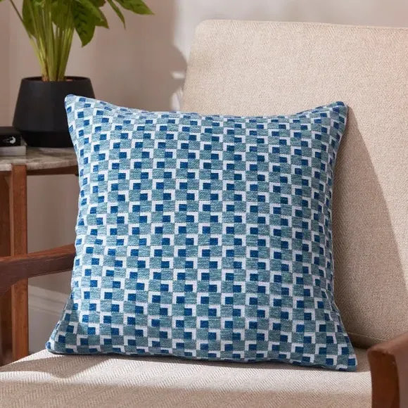 Square Cushion Cover Jacquard - Blue, Chenille
