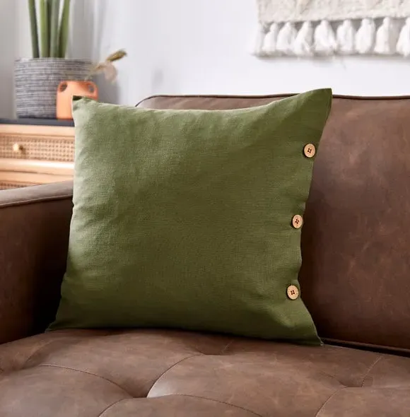 Square Cushion Cover - Olive, Cotton Linen