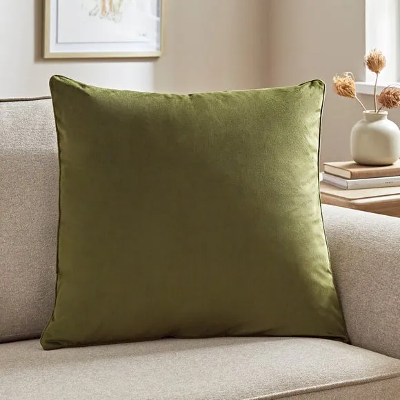 Square Cushion Cover - Olive, Recycled Velour