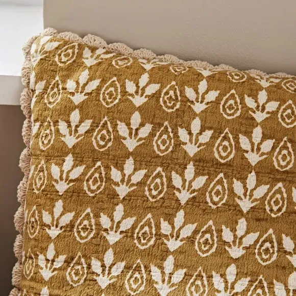 Square Cushion Cover Printed - Gold, Cotton
