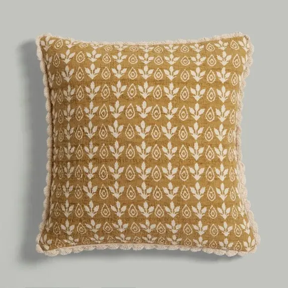 Square Cushion Cover Printed - Gold, Cotton