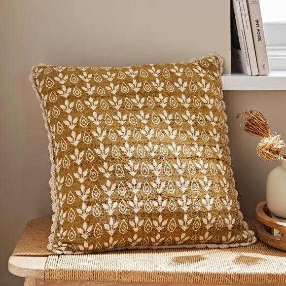 Square Cushion Cover Printed - Gold, Cotton image
