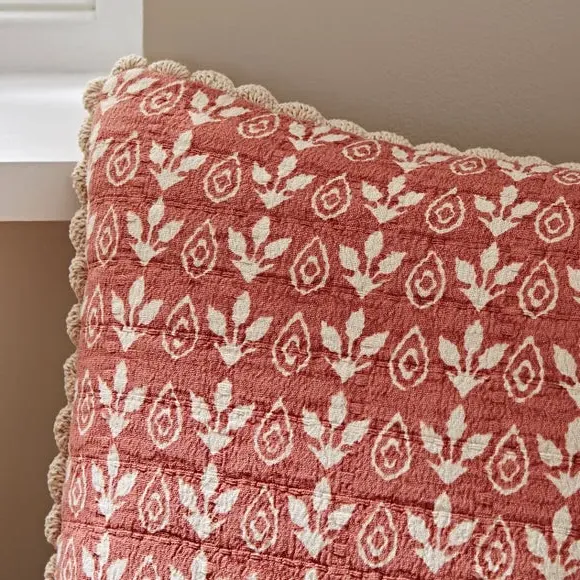 Square Cushion Cover Printed - Terracotta, Cotton