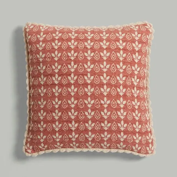 Square Cushion Cover Printed - Terracotta, Cotton