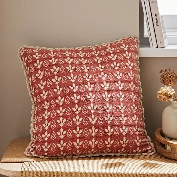 Square Cushion Cover Printed - Terracotta, Cotton