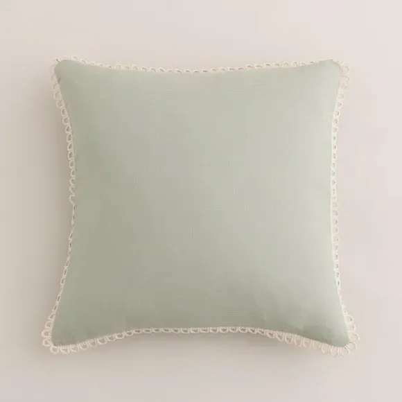 Square Cushion Cover Scalloped Edge - Sage, Cotton