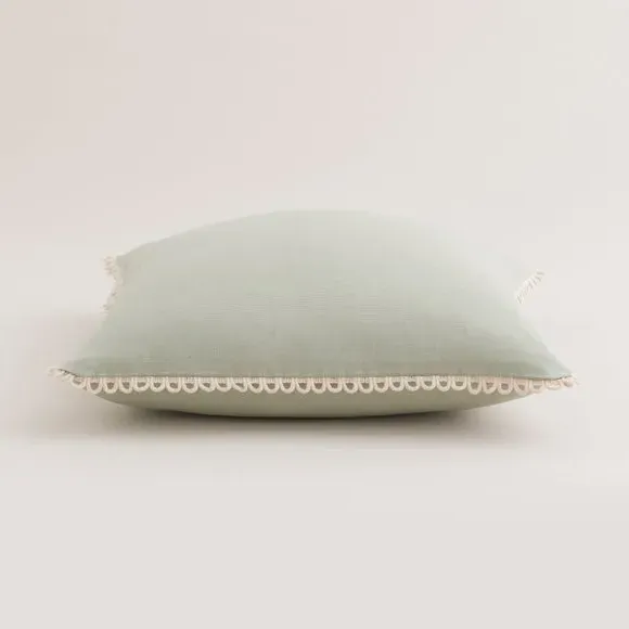 Square Cushion Cover Scalloped Edge - Sage, Cotton