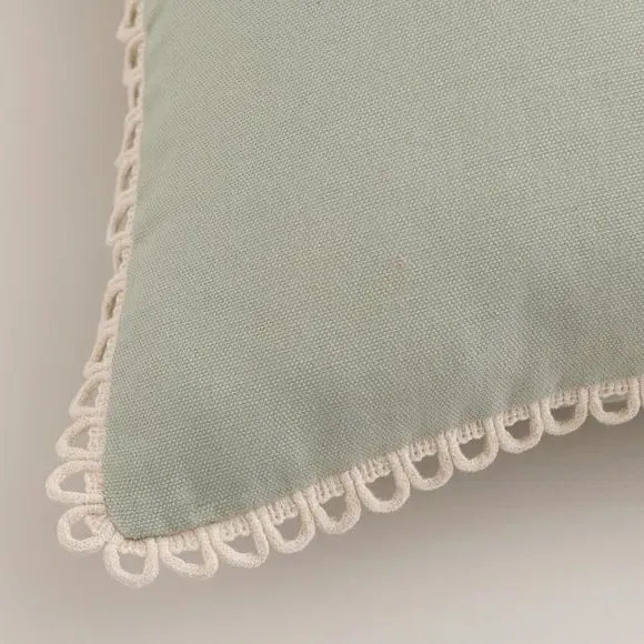 Square Cushion Cover Scalloped Edge - Sage, Cotton