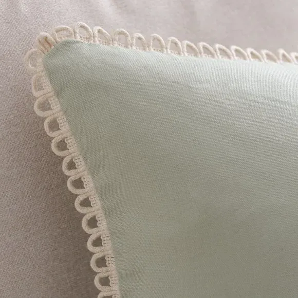 Square Cushion Cover Scalloped Edge - Sage, Cotton