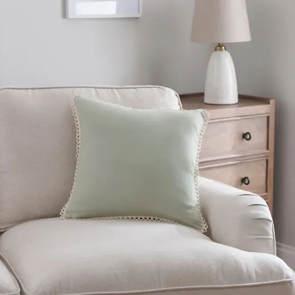 Square Cushion Cover Scalloped Edge - Sage, Cotton image