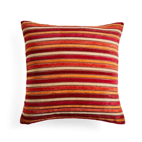 Square Cushion Cover Striped - Orange, Cotton