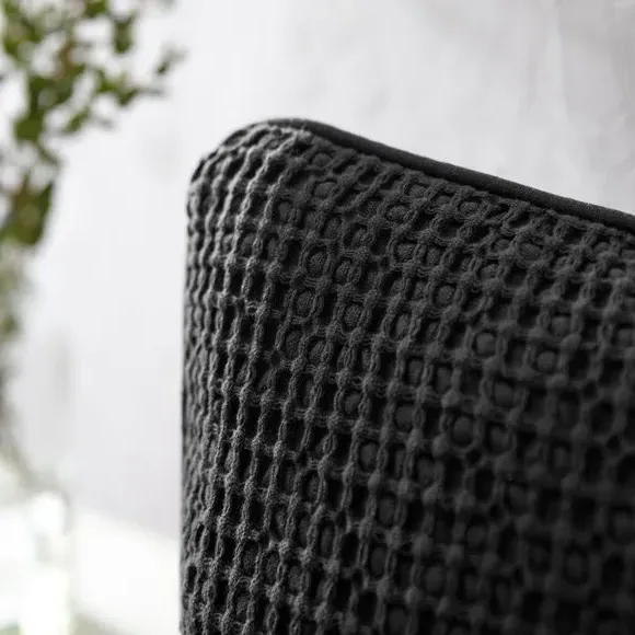 Square Cushion Cover Waffle Texture - Black, Cotton