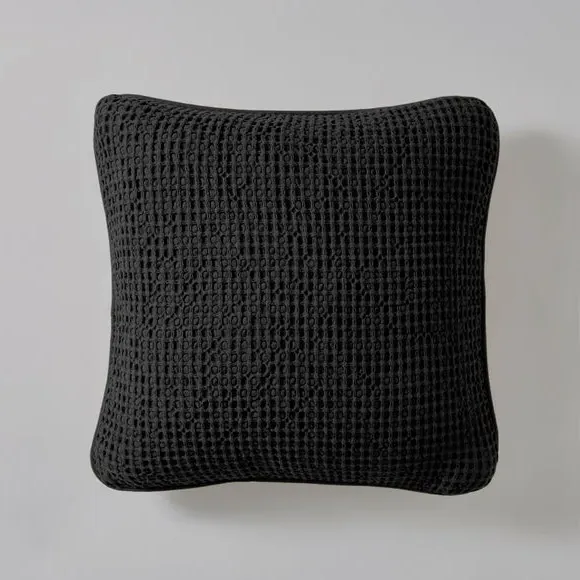 Square Cushion Cover Waffle Texture - Black, Cotton