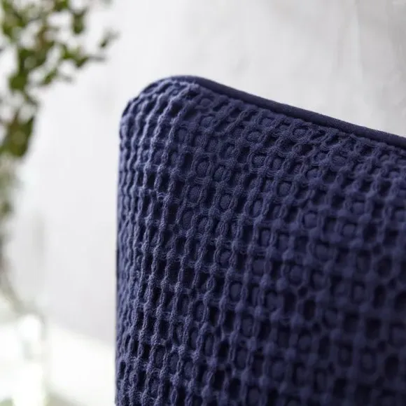 Square Cushion Cover Waffle Texture - Blue, Cotton