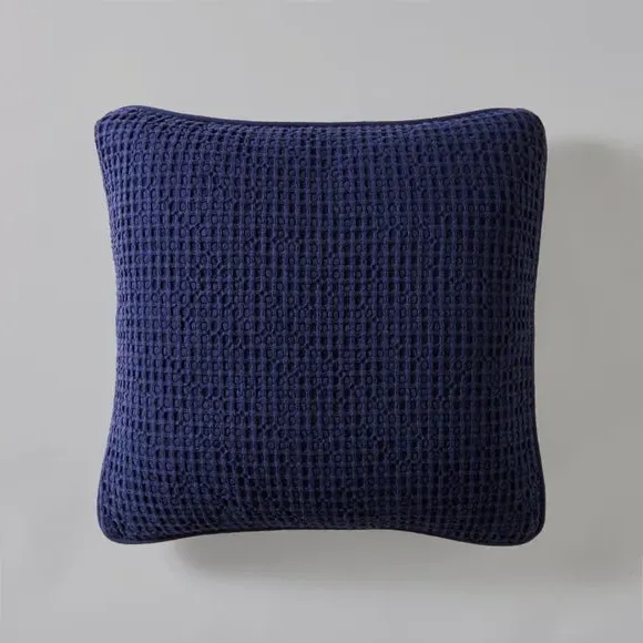Square Cushion Cover Waffle Texture - Blue, Cotton