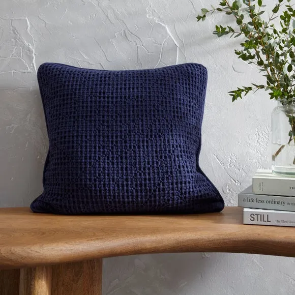 Square Cushion Cover Waffle Texture - Blue, Cotton