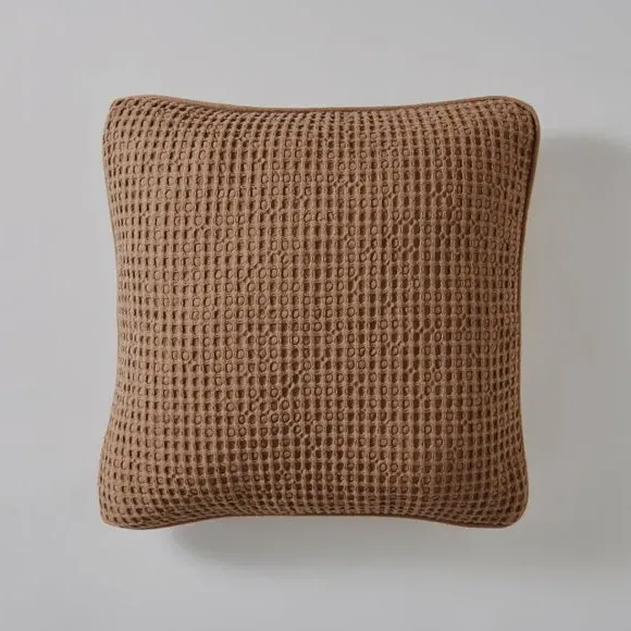 Square Cushion Cover Waffle Texture - Camel, Cotton