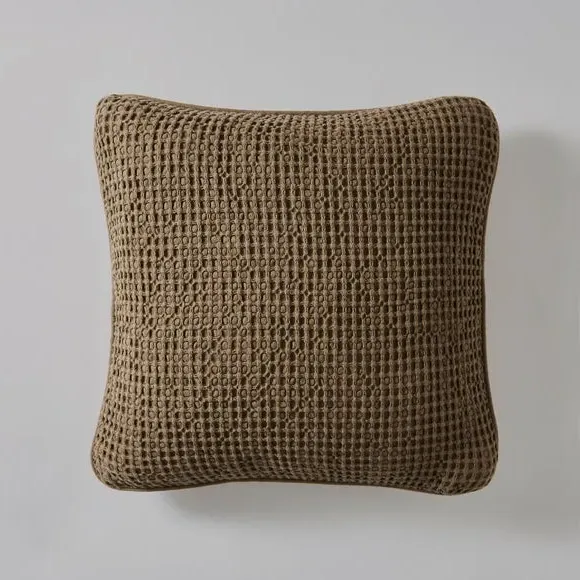 Square Cushion Cover Waffle Texture - Khaki, Cotton