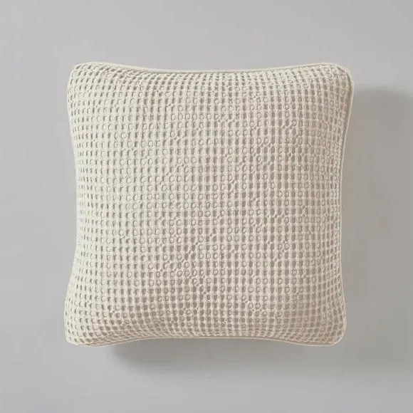 Square Cushion Cover Waffle Texture - White, Cotton