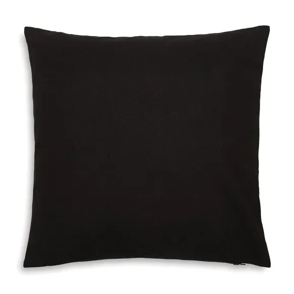 Square Cushion Cover with Embroidery - Black, Cotton